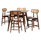 Baxton Studio Tarana Mid-Century Modern Grey Fabric and Walnut Brown Finished Wood 5-Piece Pub Set | Bar Stools & Table | Modishstore - 2