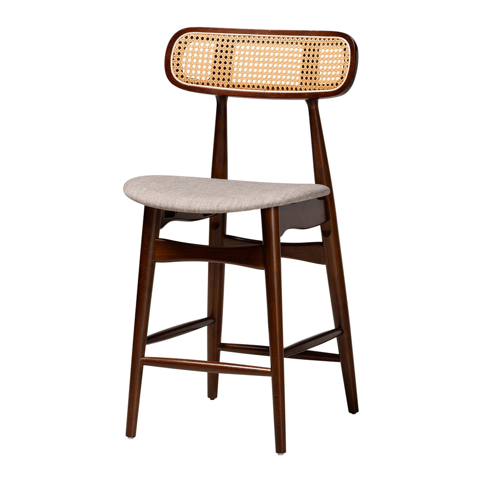 Baxton Studio Tarana Mid-Century Modern Grey Fabric and Walnut Brown Finished Wood 5-Piece Pub Set | Bar Stools & Table | Modishstore - 3
