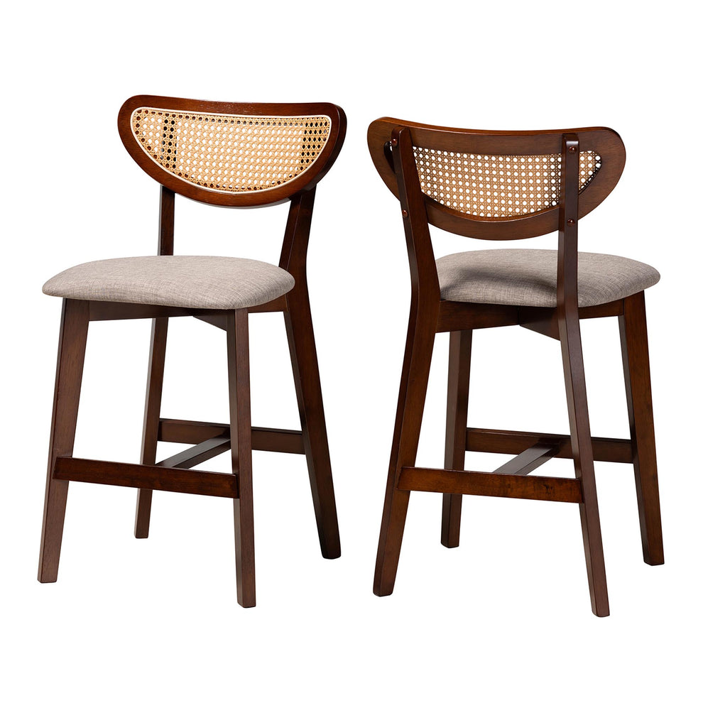 Baxton Studio Dannell Mid-Century Modern Grey Fabric and Walnut Brown Finished Wood 2-Piece Counter Stool Set | Counter Stools | Modishstore - 2