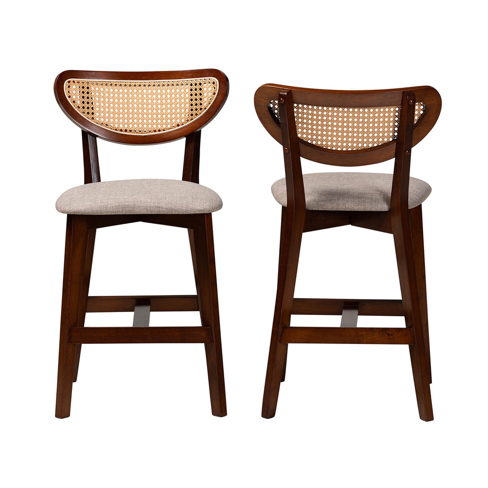 Baxton Studio Dannell Mid-Century Modern Grey Fabric and Walnut Brown Finished Wood 2-Piece Counter Stool Set | Counter Stools | Modishstore - 3