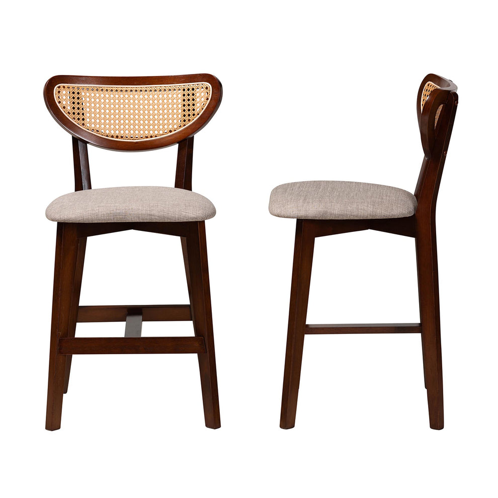 Baxton Studio Dannell Mid-Century Modern Grey Fabric and Walnut Brown Finished Wood 2-Piece Counter Stool Set | Counter Stools | Modishstore - 4