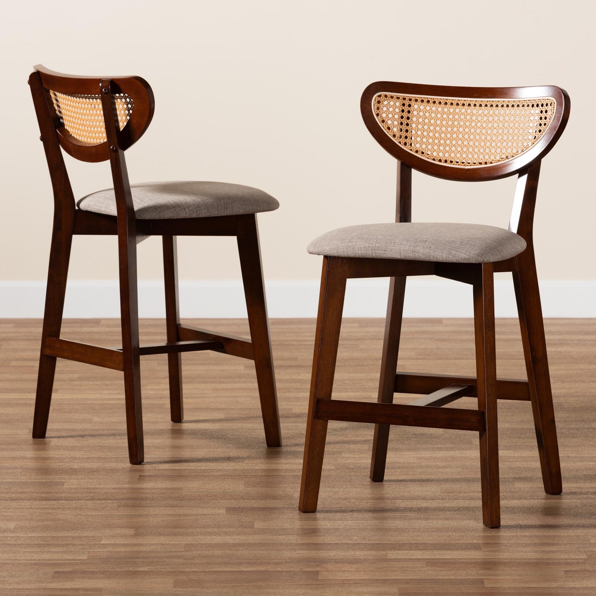 Baxton Studio Dannell Mid-Century Modern Grey Fabric and Walnut Brown Finished Wood 2-Piece Counter Stool Set | Counter Stools | Modishstore - 9