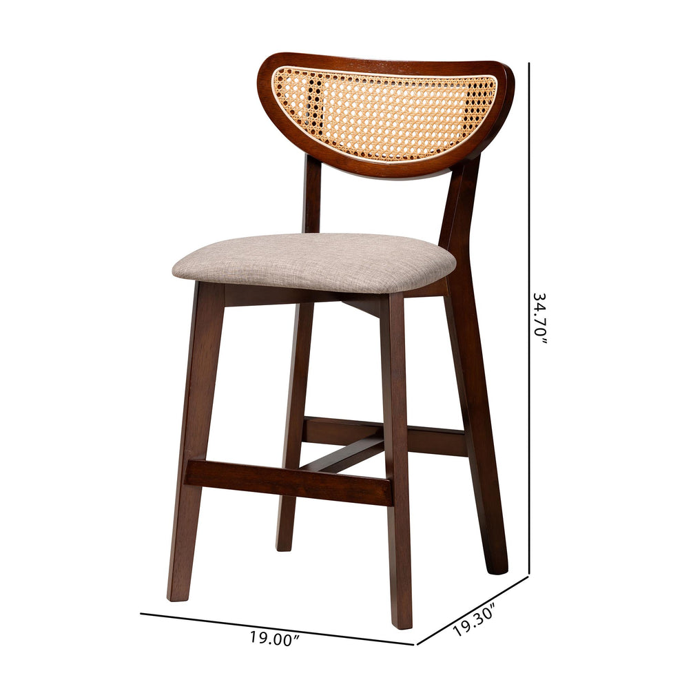 Baxton Studio Dannell Mid-Century Modern Grey Fabric and Walnut Brown Finished Wood 2-Piece Counter Stool Set | Counter Stools | Modishstore - 8
