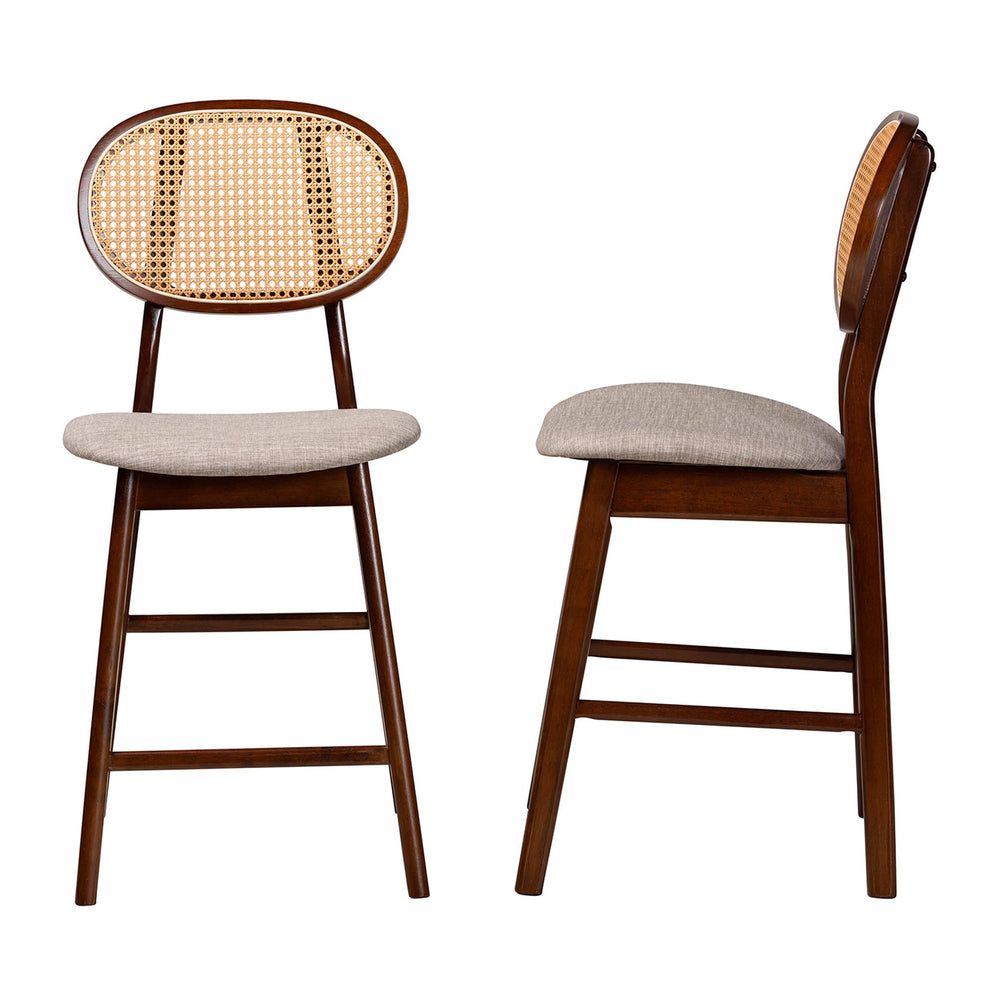 Baxton Studio Darrion Mid-Century Modern Grey Fabric and Walnut Brown Finished Wood 2-Piece Counter Stool Set | Counter Stools | Modishstore - 4