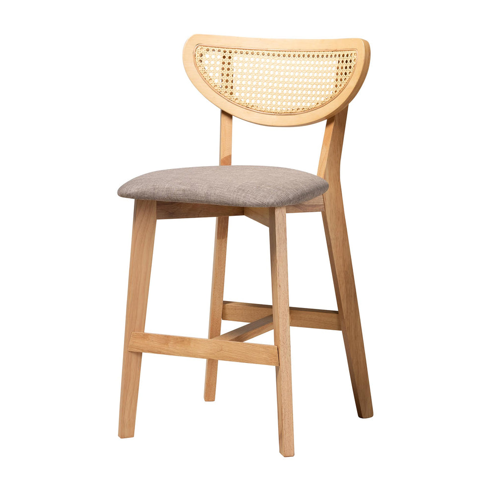 Baxton Studio Dannell Mid-Century Modern Grey Fabric and Natural Oak Finished Wood 5-Piece Pub Set | Bar Stools & Table | Modishstore - 5