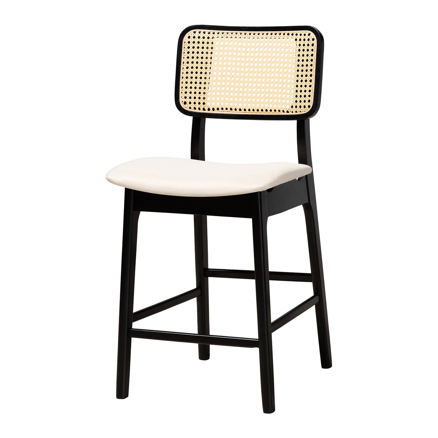 Baxton Studio Dannon Mid-Century Modern Cream Fabric and Black Finished Wood 5-Piece Pub Set | Bar Stools & Table | Modishstore - 5
