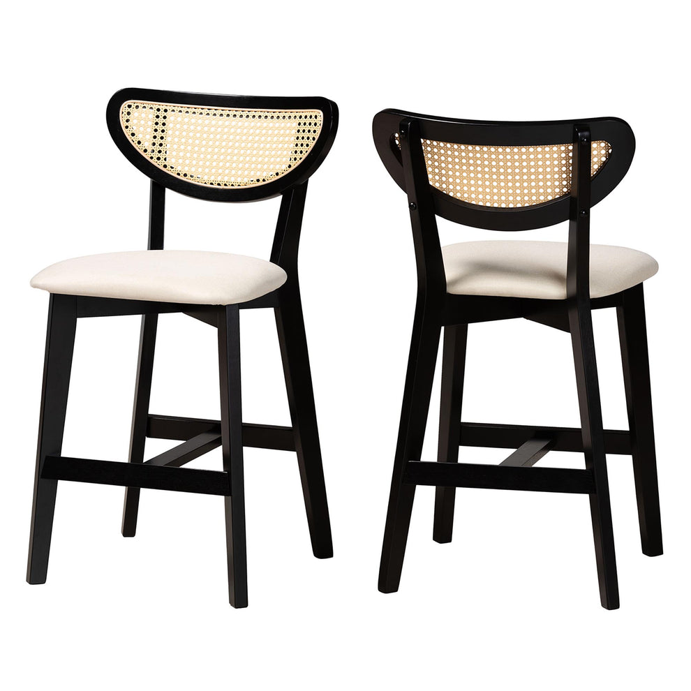 Baxton Studio Dannell Mid-Century Modern Grey Fabric and Walnut Brown Finished Wood 2-Piece Counter Stool Set | Counter Stools | Modishstore - 11