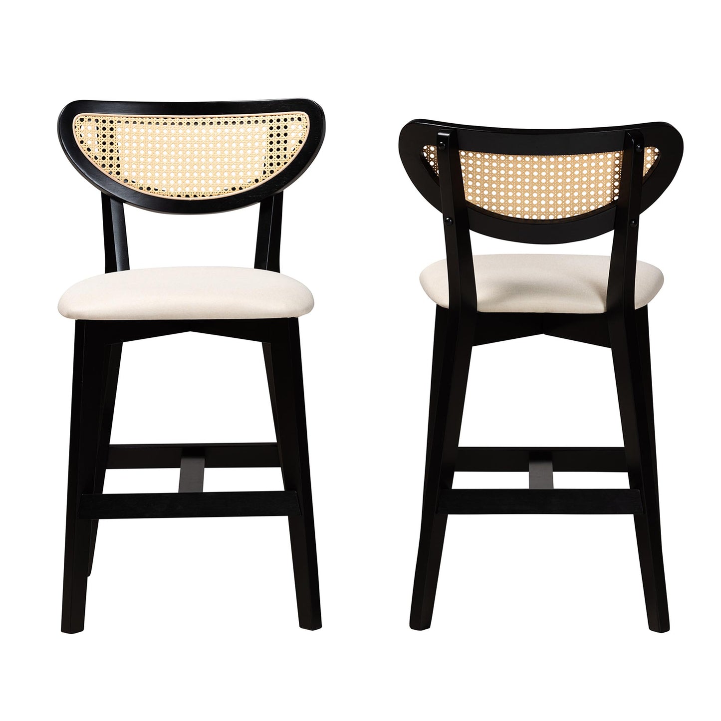 Baxton Studio Dannell Mid-Century Modern Grey Fabric and Walnut Brown Finished Wood 2-Piece Counter Stool Set | Counter Stools | Modishstore - 12