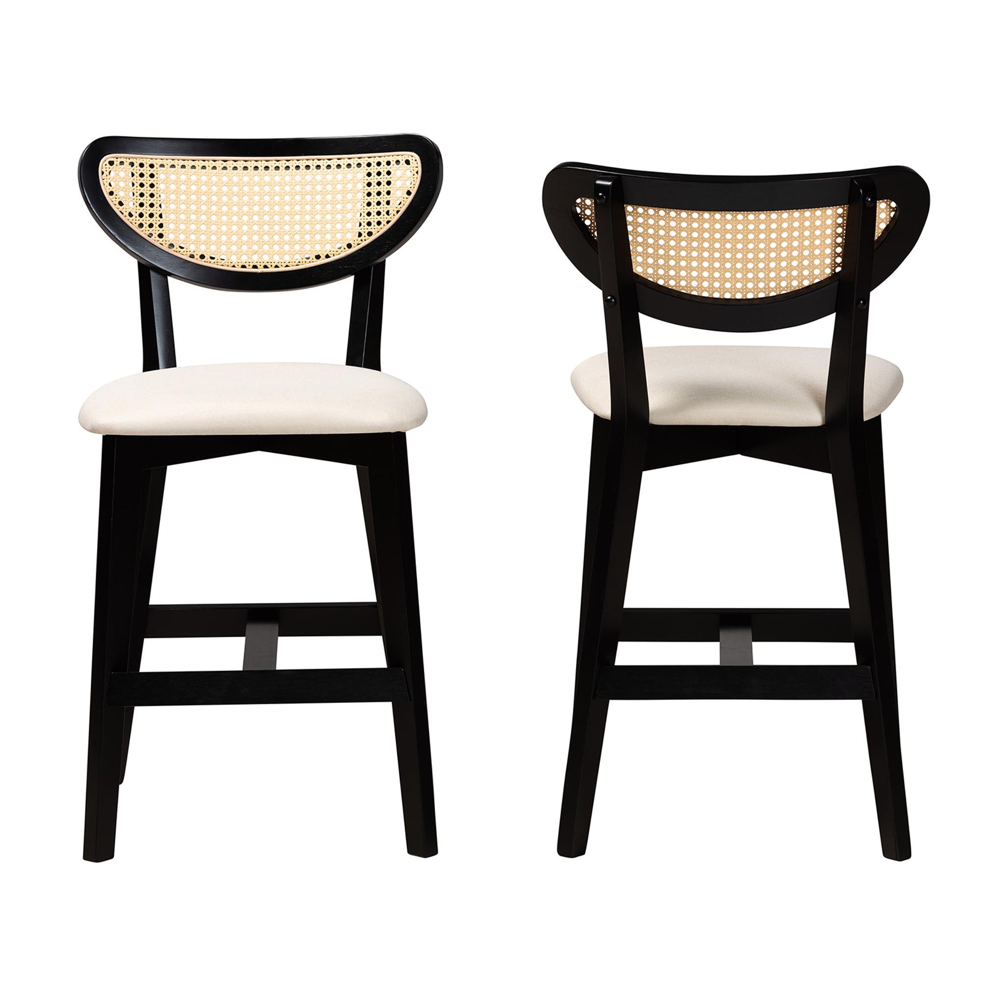 Baxton Studio Dannell Mid-Century Modern Grey Fabric and Walnut Brown Finished Wood 2-Piece Counter Stool Set | Counter Stools | Modishstore - 12