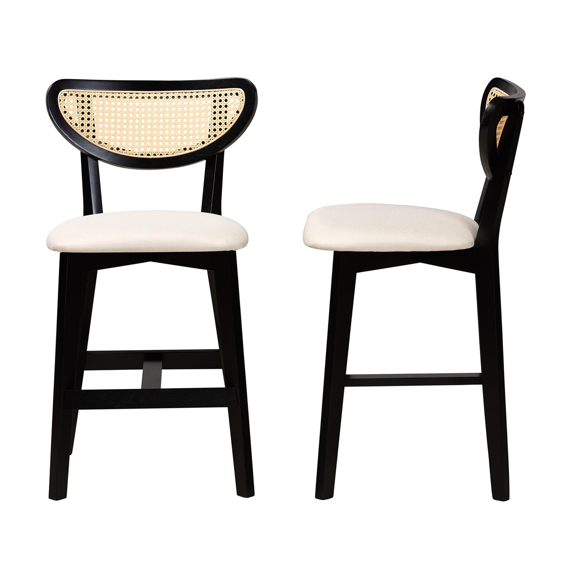 Baxton Studio Dannell Mid-Century Modern Grey Fabric and Walnut Brown Finished Wood 2-Piece Counter Stool Set | Counter Stools | Modishstore - 13