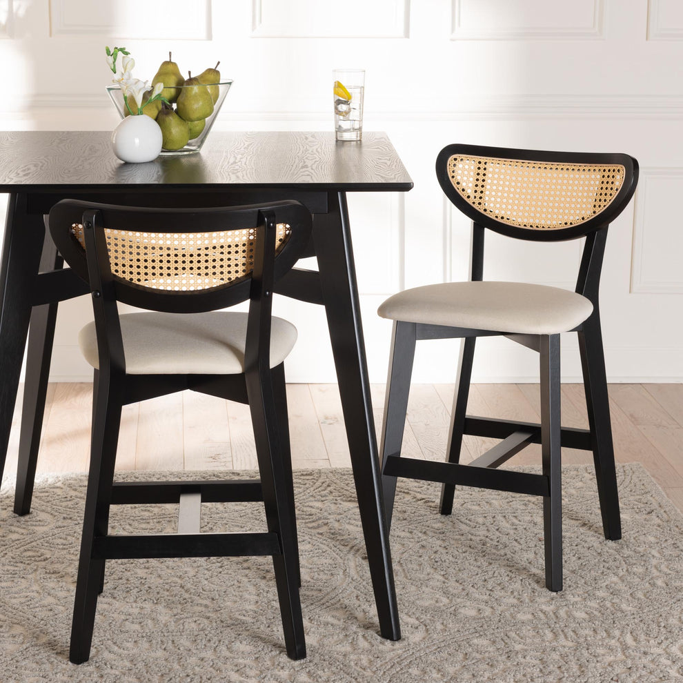 Baxton Studio Dannell Mid-Century Modern Grey Fabric and Walnut Brown Finished Wood 2-Piece Counter Stool Set | Counter Stools | Modishstore - 10