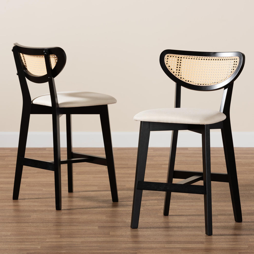Baxton Studio Dannell Mid-Century Modern Grey Fabric and Walnut Brown Finished Wood 2-Piece Counter Stool Set | Counter Stools | Modishstore - 18