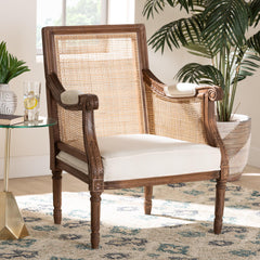 Baxton Studio bali & pari Desmond Traditional French Beige Fabric and Walnut Brown Finished Wood Accent Chair