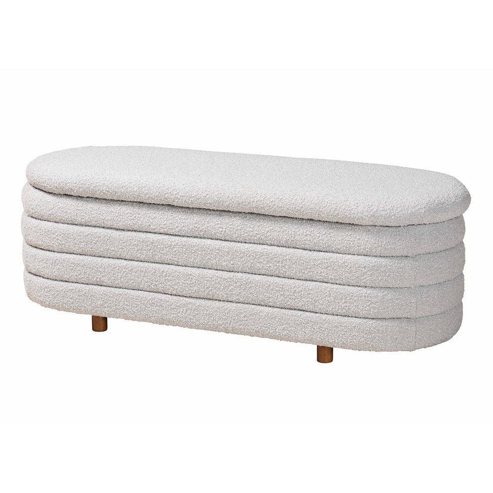 Baxton Studio Betiana Modern Japandi Light Grey Boucle Fabric and Walnut Brown Finished Wood Storage Bench | Benches | Modishstore - 2