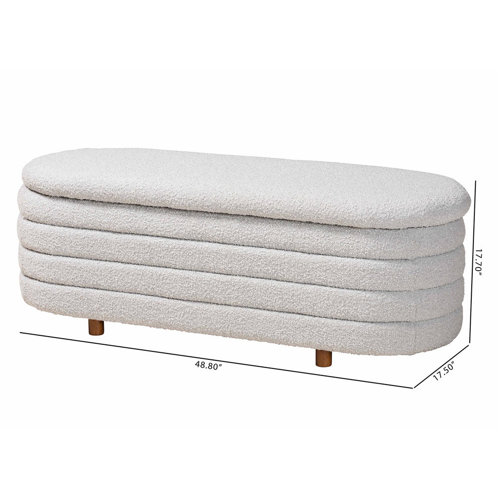 Baxton Studio Betiana Modern Japandi Light Grey Boucle Fabric and Walnut Brown Finished Wood Storage Bench | Benches | Modishstore - 9