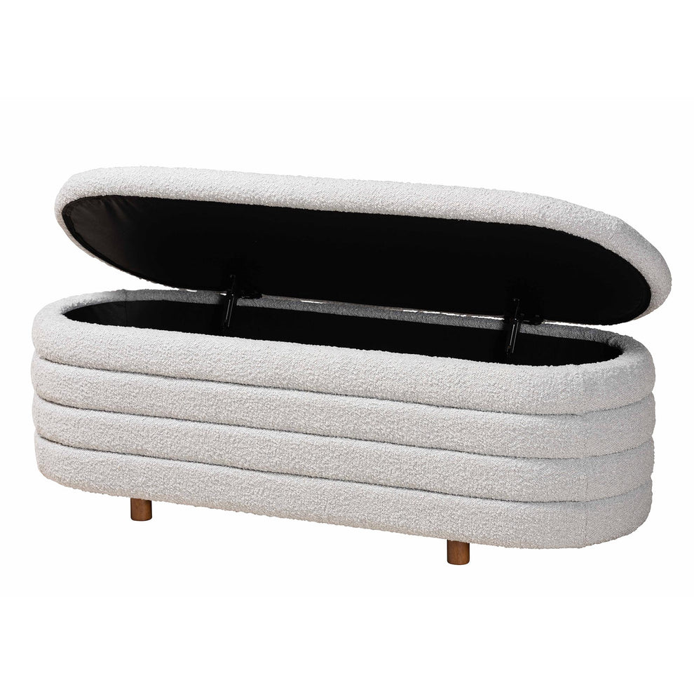 Baxton Studio Betiana Modern Japandi Light Grey Boucle Fabric and Walnut Brown Finished Wood Storage Bench | Benches | Modishstore - 3