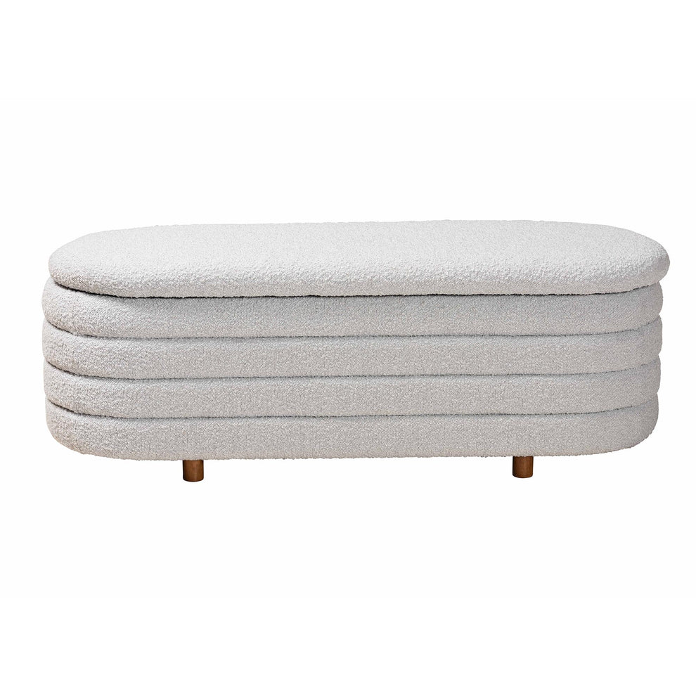 Baxton Studio Betiana Modern Japandi Light Grey Boucle Fabric and Walnut Brown Finished Wood Storage Bench | Benches | Modishstore - 4