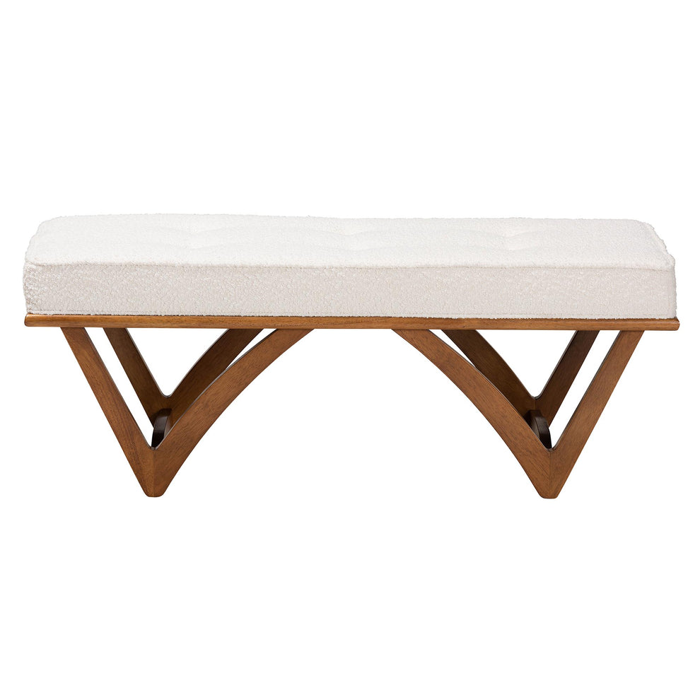 Baxton Studio Chenoa Japandi Cream Boucle Fabric and Walnut Brown Finished Wood Bench | Benches | Modishstore - 3