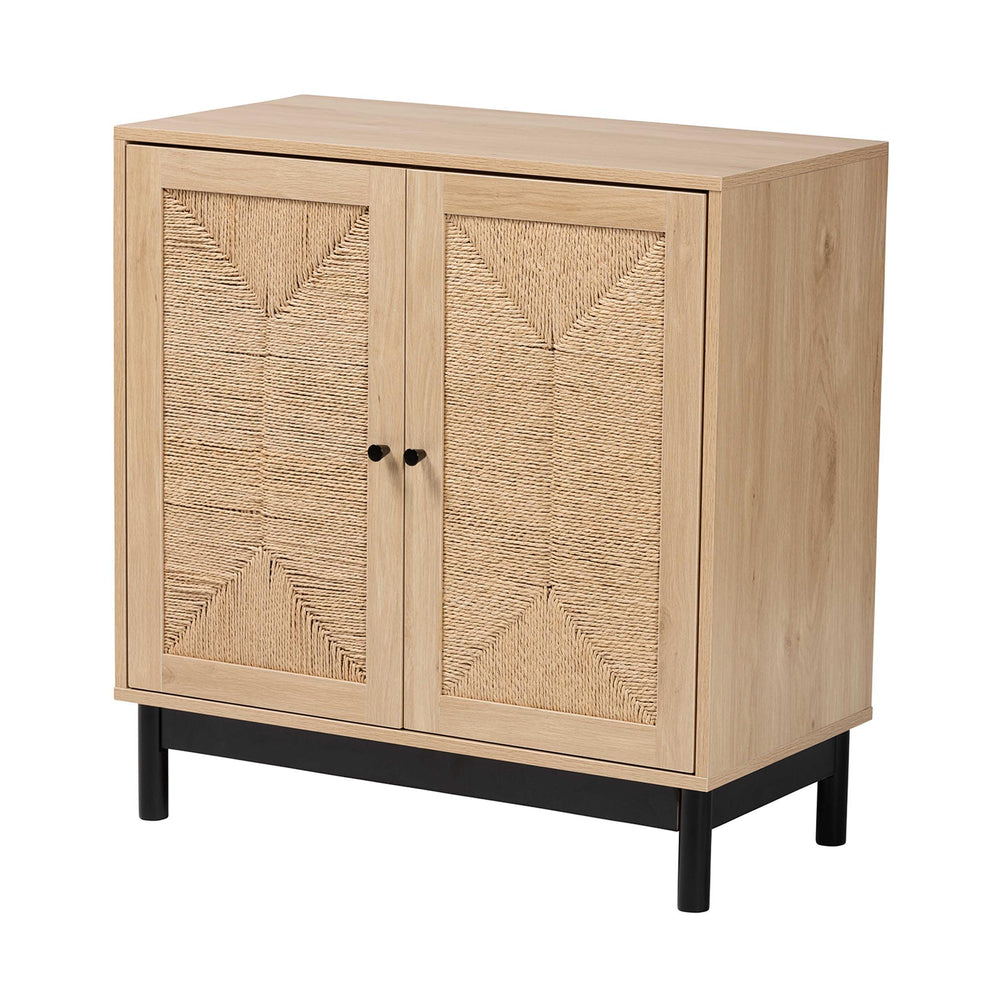 Baxton Studio Cherelle Mid-Century Modern Light Brown and Black 2-Door Storage Cabinet | Cabinets | Modishstore - 4