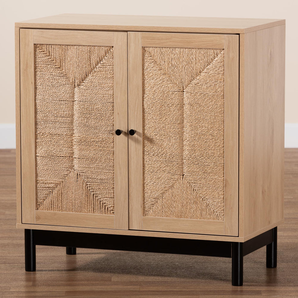 Baxton Studio Cherelle Mid-Century Modern Light Brown and Black 2-Door Storage Cabinet | Cabinets | Modishstore - 2