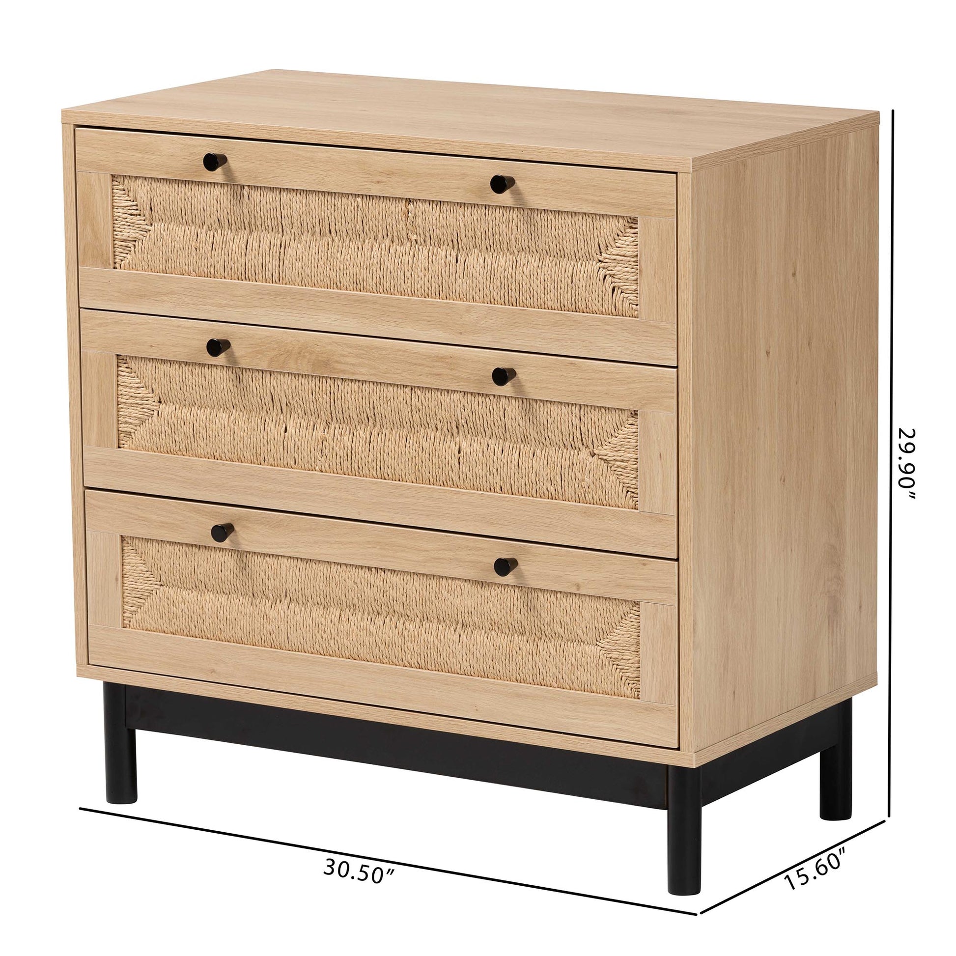 Baxton Studio Cherelle Mid-Century Modern Light Brown and Black 3-Drawer Storage Cabinet | Cabinets | Modishstore - 10