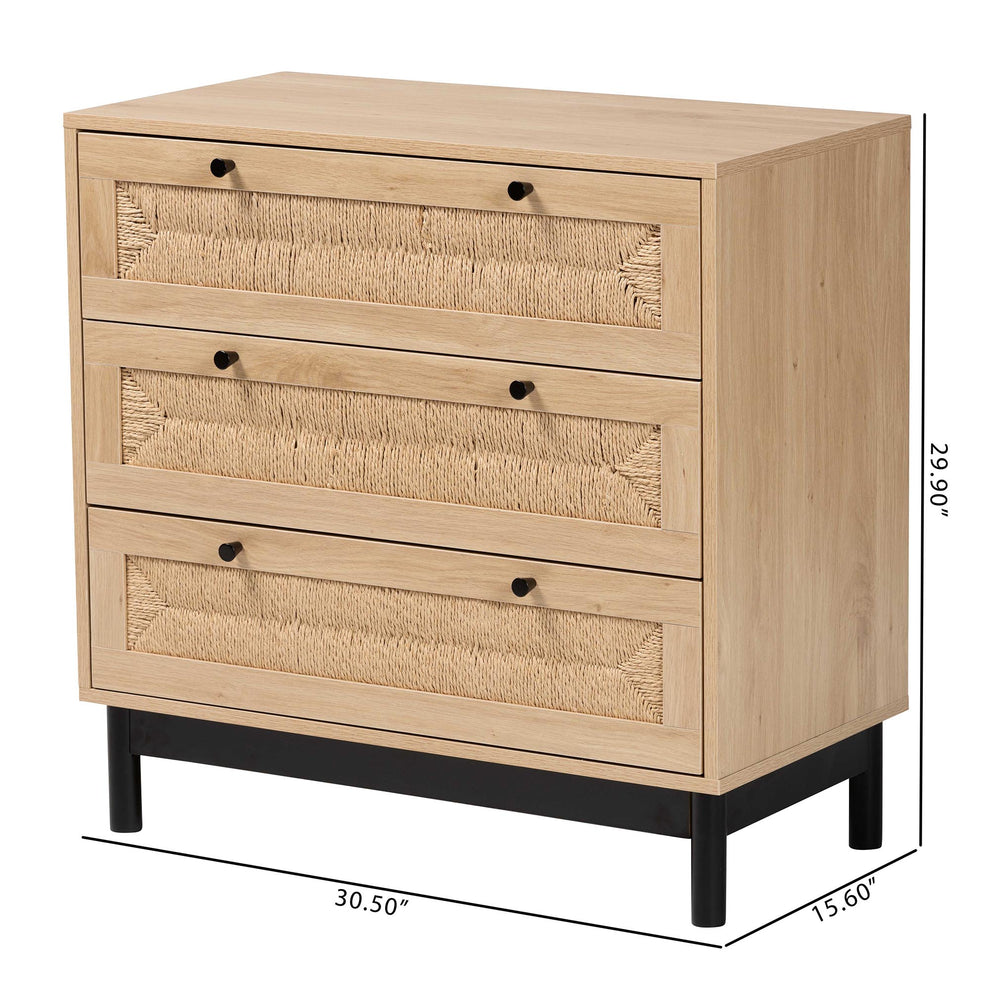 Baxton Studio Cherelle Mid-Century Modern Light Brown and Black 3-Drawer Storage Cabinet | Cabinets | Modishstore - 10
