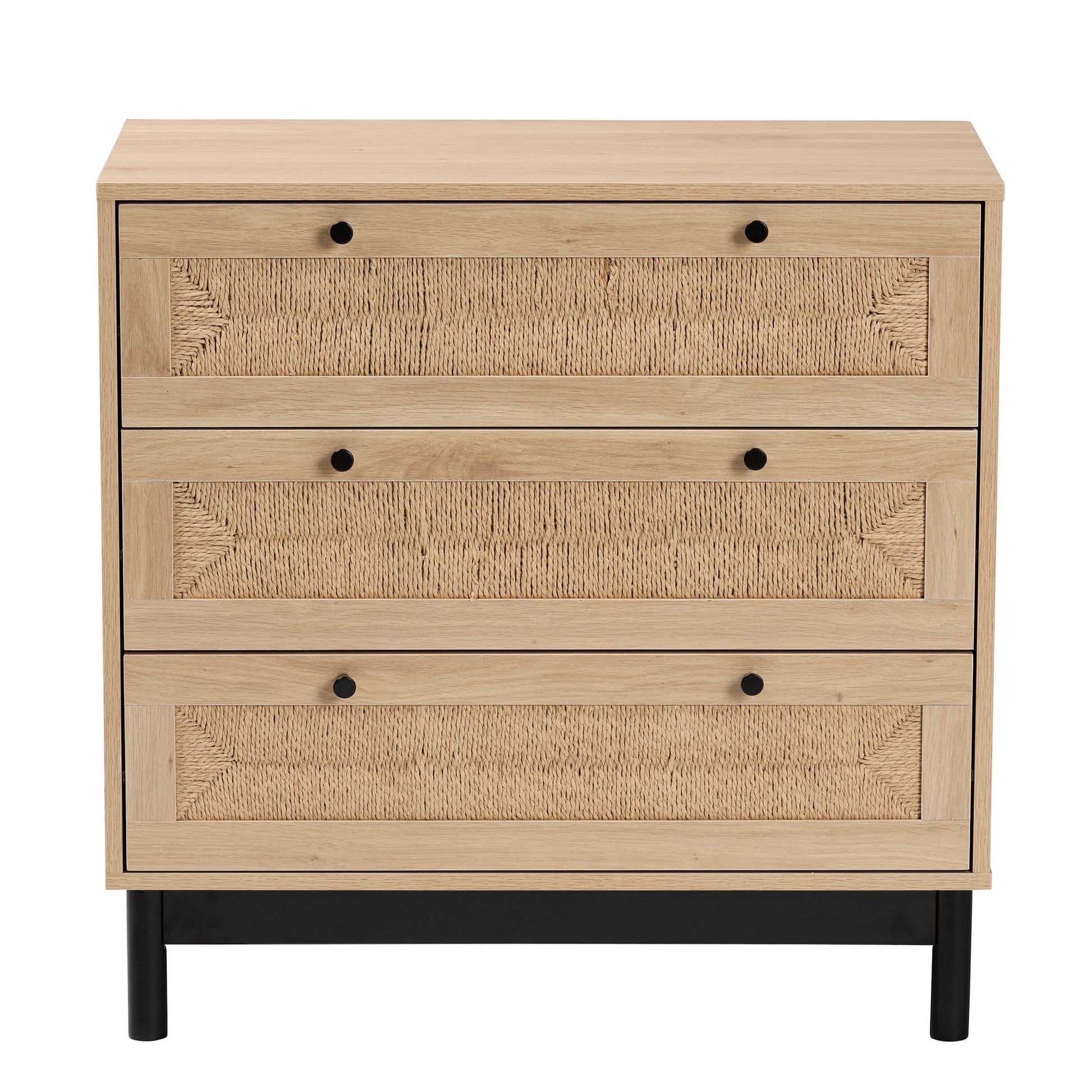 Baxton Studio Cherelle Mid-Century Modern Light Brown and Black 3-Drawer Storage Cabinet | Cabinets | Modishstore - 4