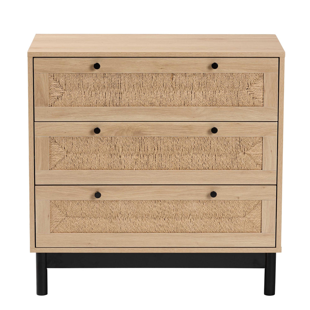 Baxton Studio Cherelle Mid-Century Modern Light Brown and Black 3-Drawer Storage Cabinet | Cabinets | Modishstore - 4