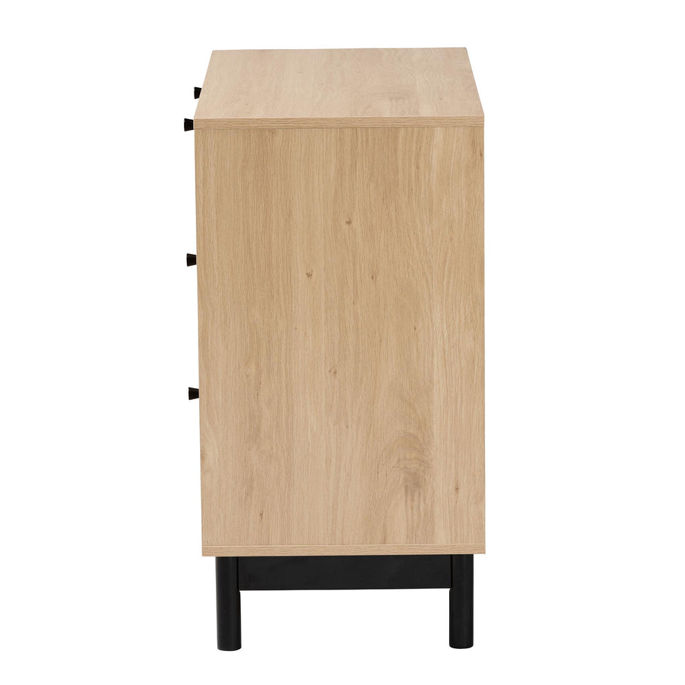 Baxton Studio Cherelle Mid-Century Modern Light Brown and Black 3-Drawer Storage Cabinet | Cabinets | Modishstore - 5