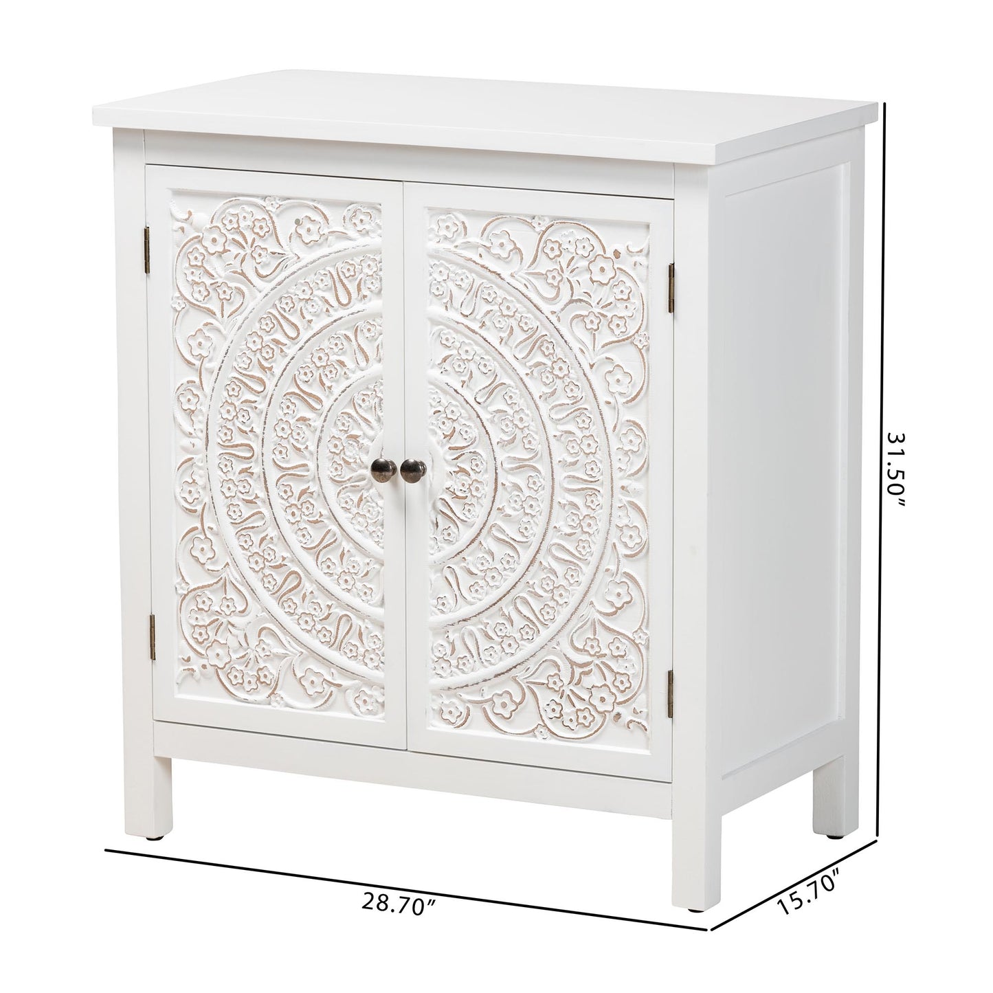 Baxton Studio Yelena Classic and Traditional White Finished Wood 2-Door Storage Cabinet | Cabinets | Modishstore - 3