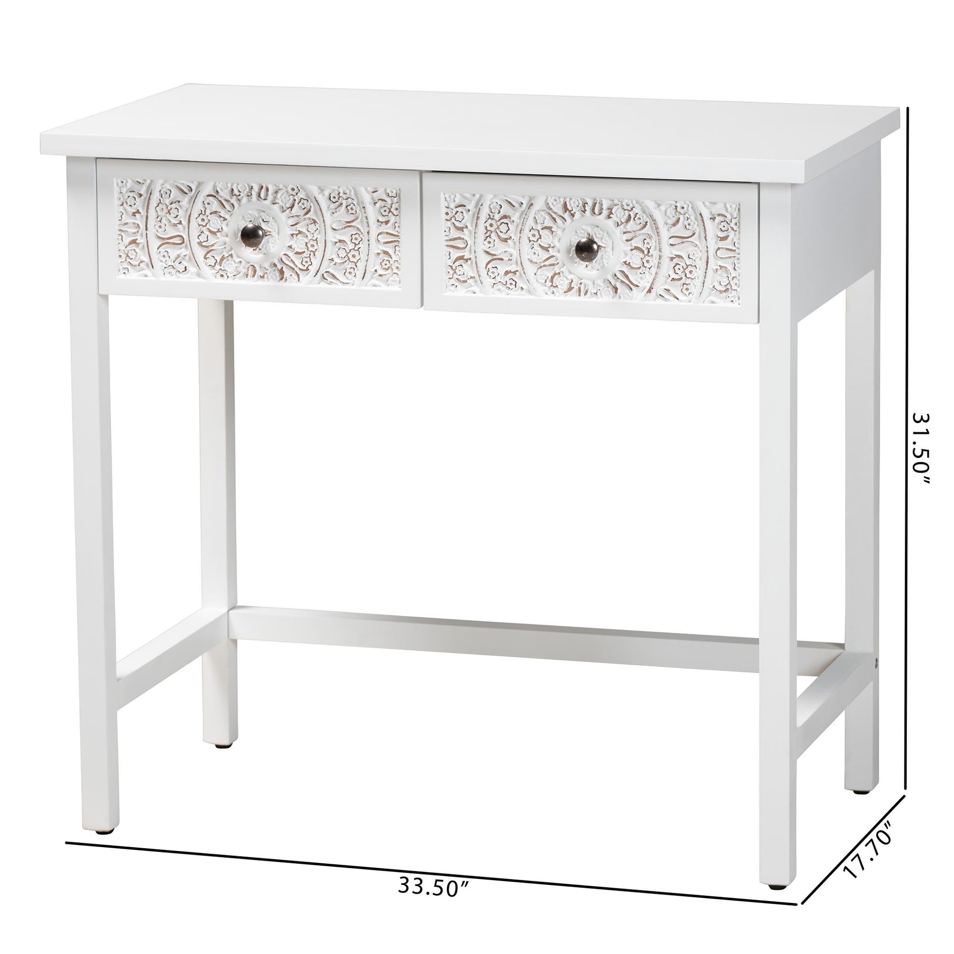 Baxton Studio Yelena Classic and Traditional White Finished Wood 2-Drawer Console Table | Console Tables | Modishstore - 10