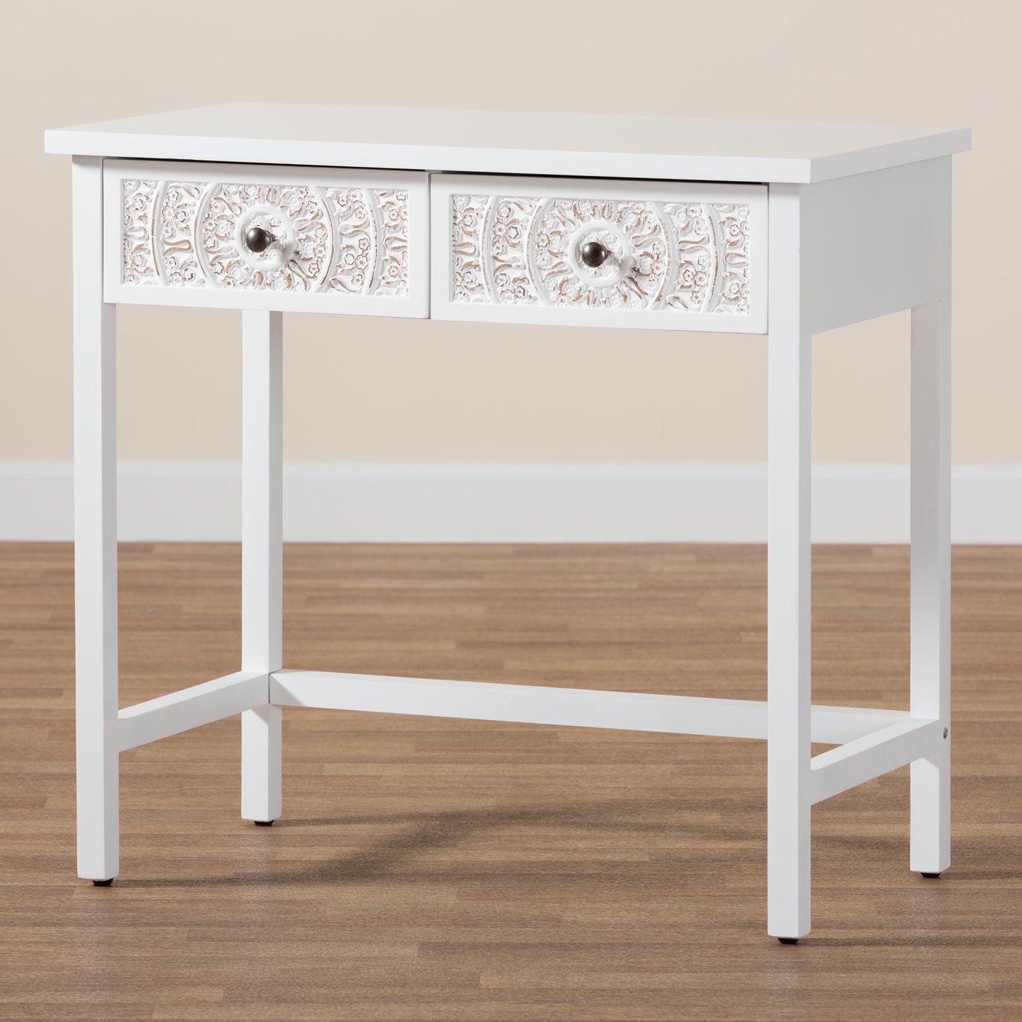 Baxton Studio Yelena Classic and Traditional White Finished Wood 2-Drawer Console Table | Console Tables | Modishstore - 9