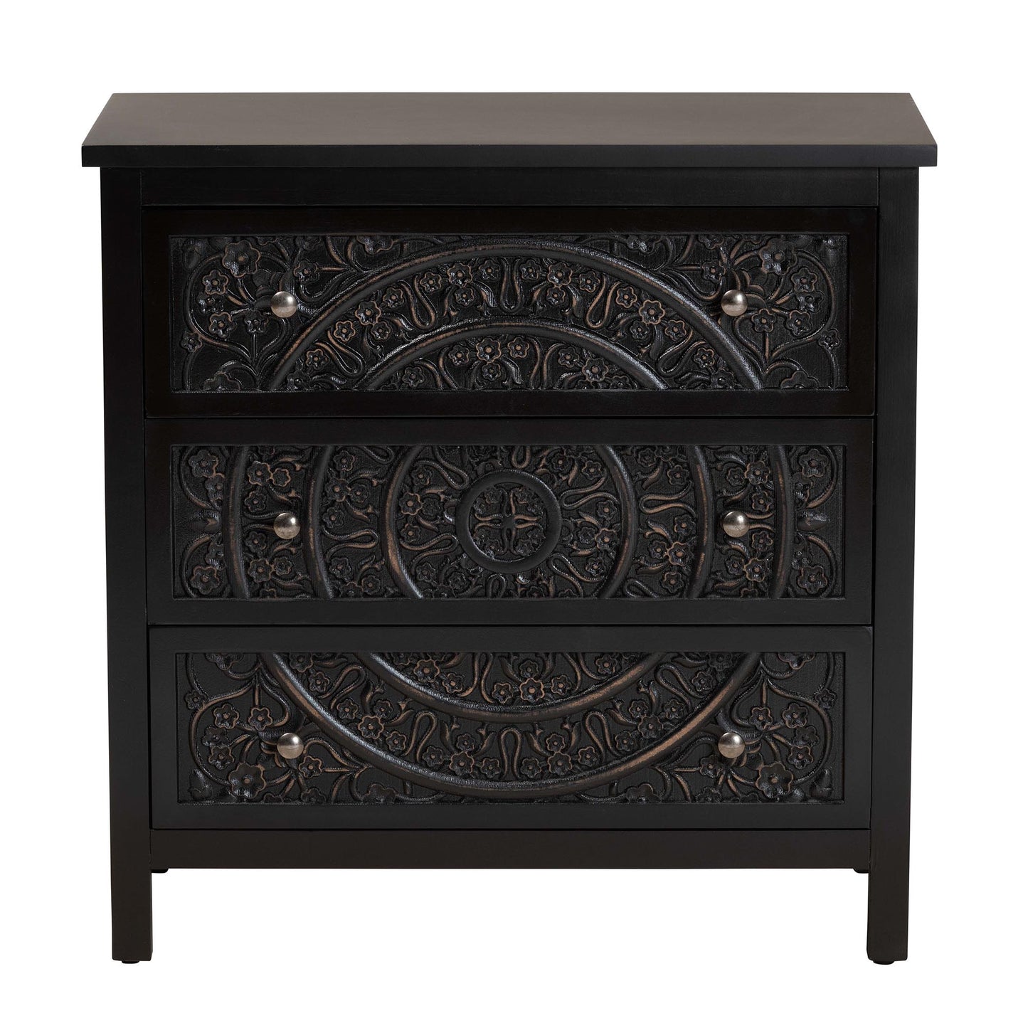 Baxton Studio Yelena Classic and Traditional Black Finished Wood 3-Drawer Storage Cabinet | Cabinets | Modishstore - 4