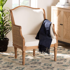 Baxton Studio bali & pari Elizette Traditional French Beige Fabric and Honey Oak Finished Wood Accent Chair