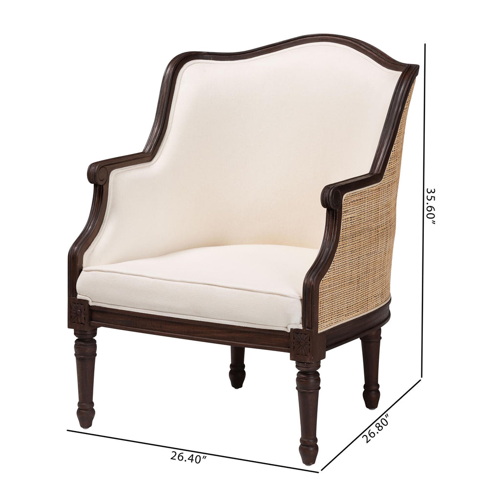 Baxton Studio bali & pari Ornella Traditional French Beige Fabric and Dark Brown Finished Wood Accent Chair | Accent Chairs | Modishstore - 3