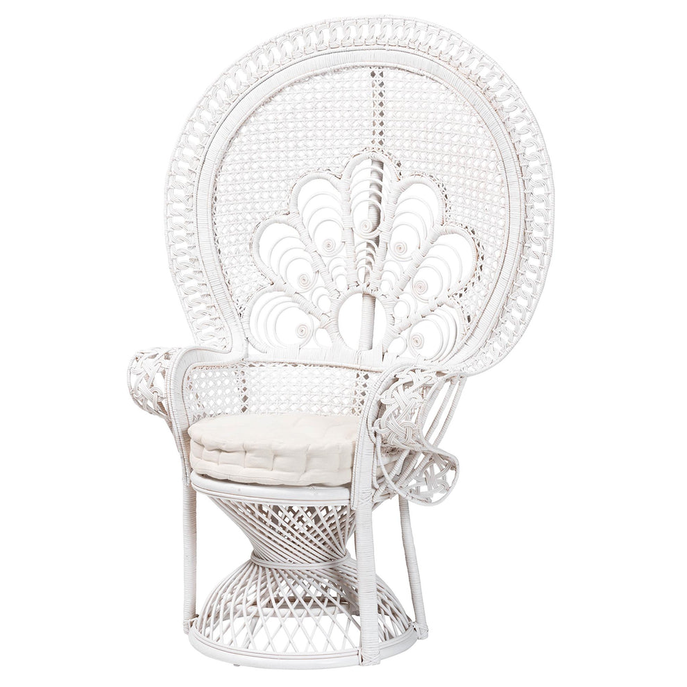 Baxton Studio bali & pari Ediva Modern Bohemian White Natural Rattan Peacock Accent Chair | Accent Chairs | Modishstore - 2