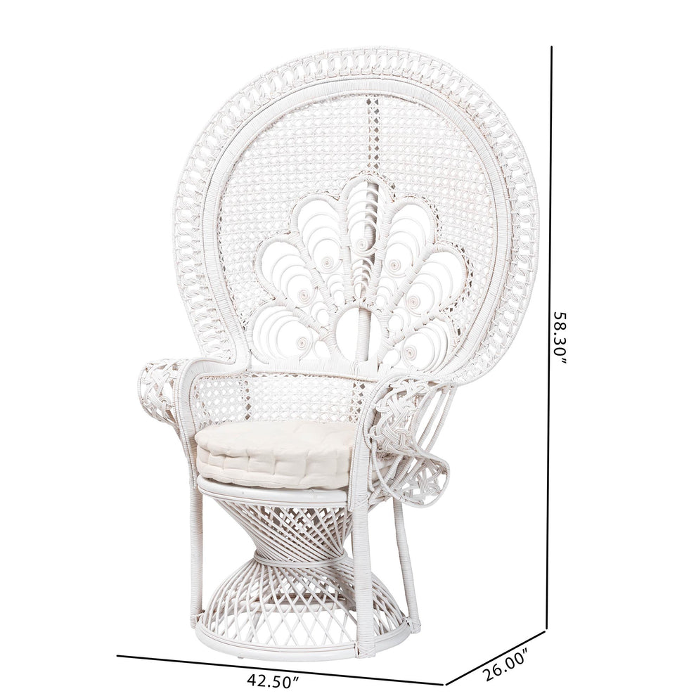Baxton Studio bali & pari Ediva Modern Bohemian White Natural Rattan Peacock Accent Chair | Accent Chairs | Modishstore - 10