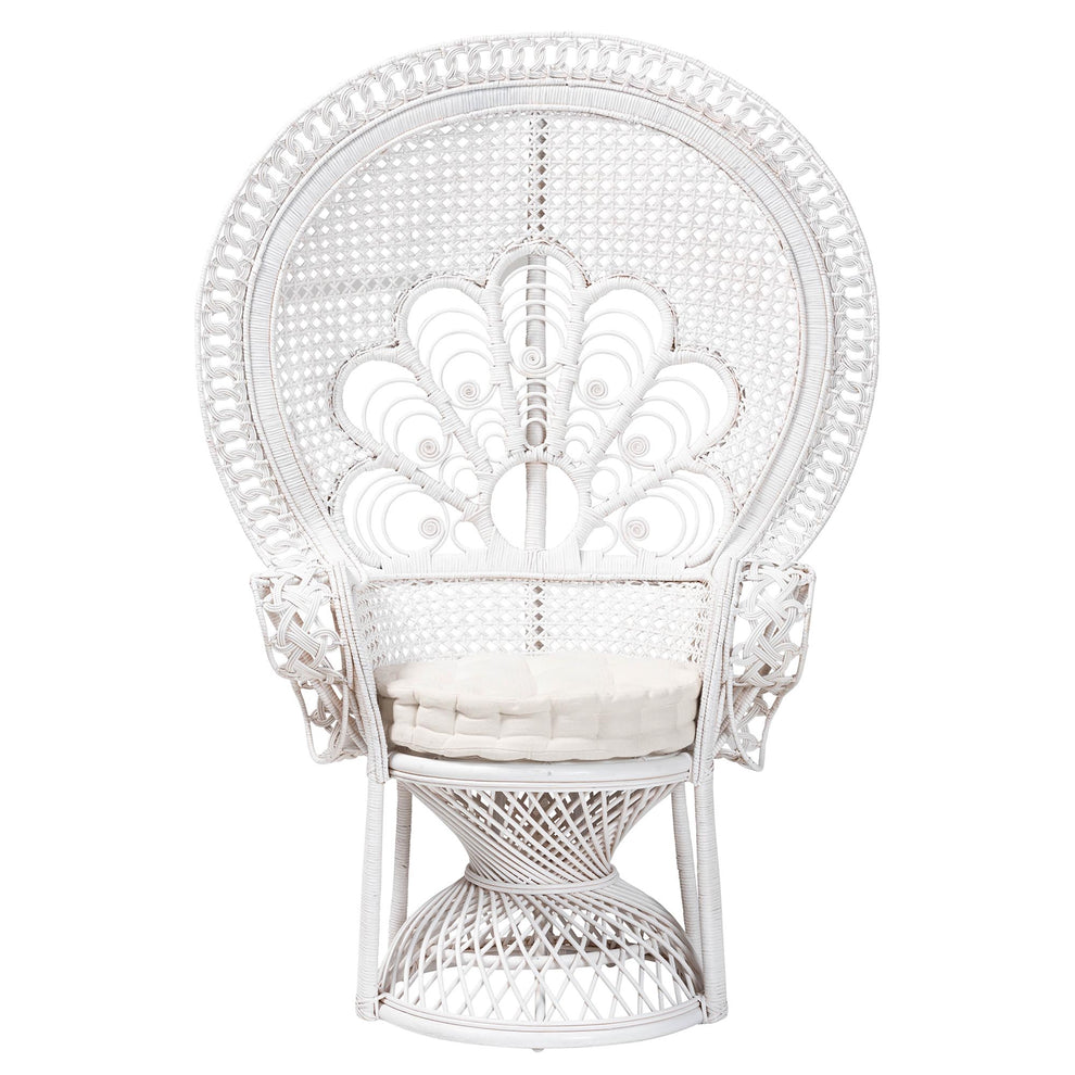 Baxton Studio bali & pari Ediva Modern Bohemian White Natural Rattan Peacock Accent Chair | Accent Chairs | Modishstore - 3