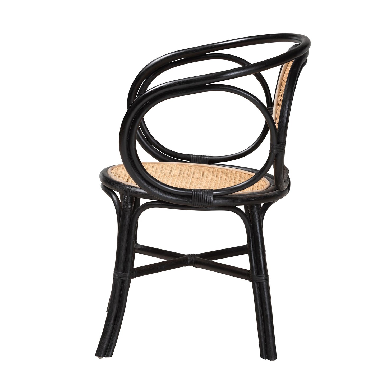 Baxton Studio bali & pari Palesa Modern Bohemian Two-Tone Black and Natural Brown Rattan Dining Chair | Dining Chairs | Modishstore - 4