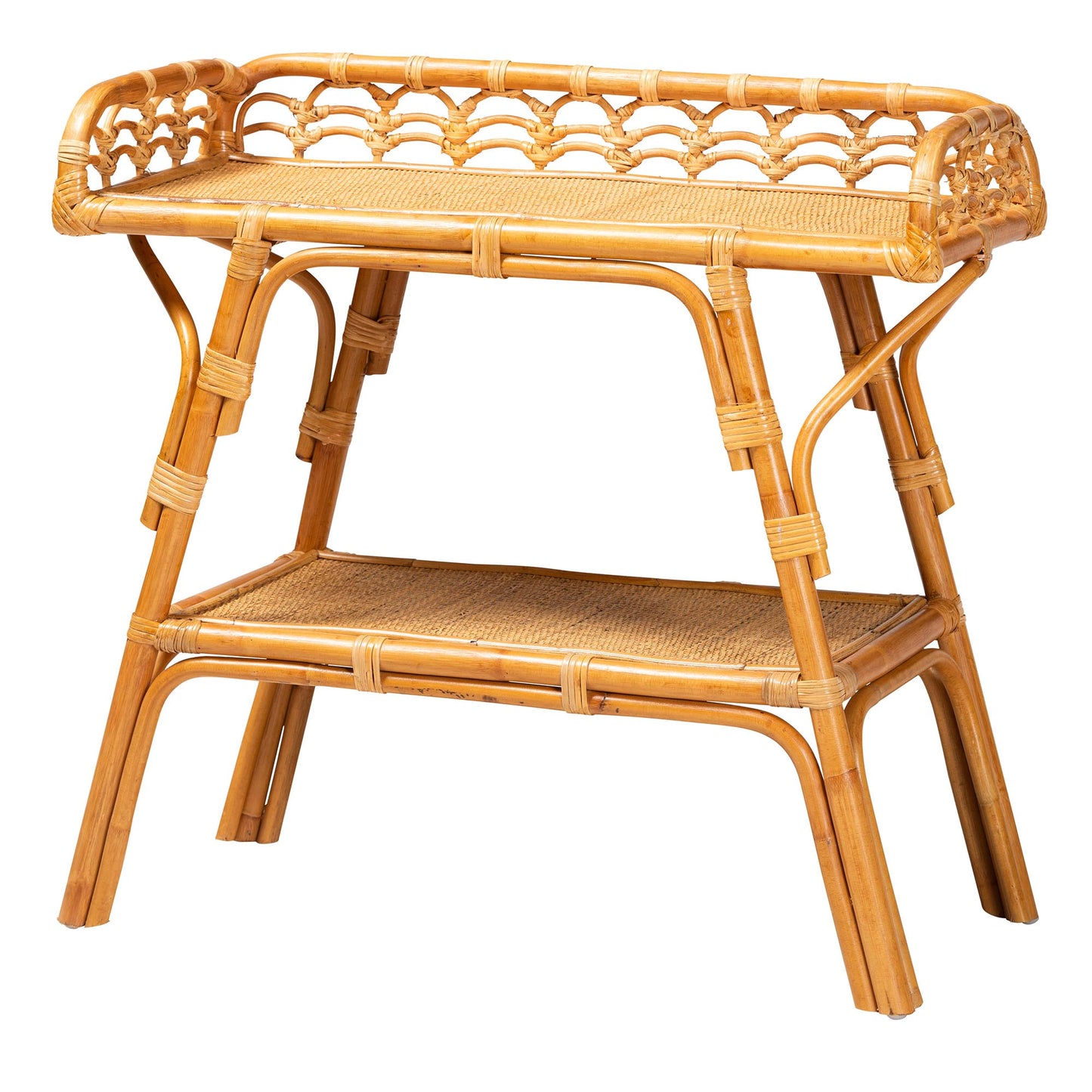 Baxton Studio bali & pari Nayana Modern Bohemian Natural Rattan 2-Tier Console Table | Console Tables | Modishstore - 2