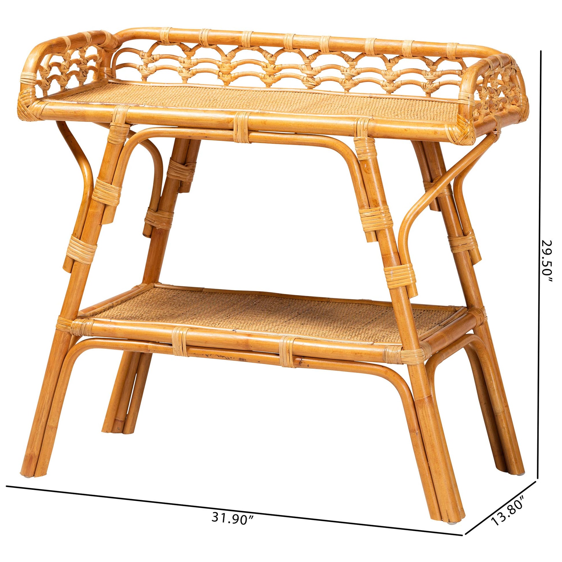 Baxton Studio bali & pari Nayana Modern Bohemian Natural Rattan 2-Tier Console Table | Console Tables | Modishstore - 10