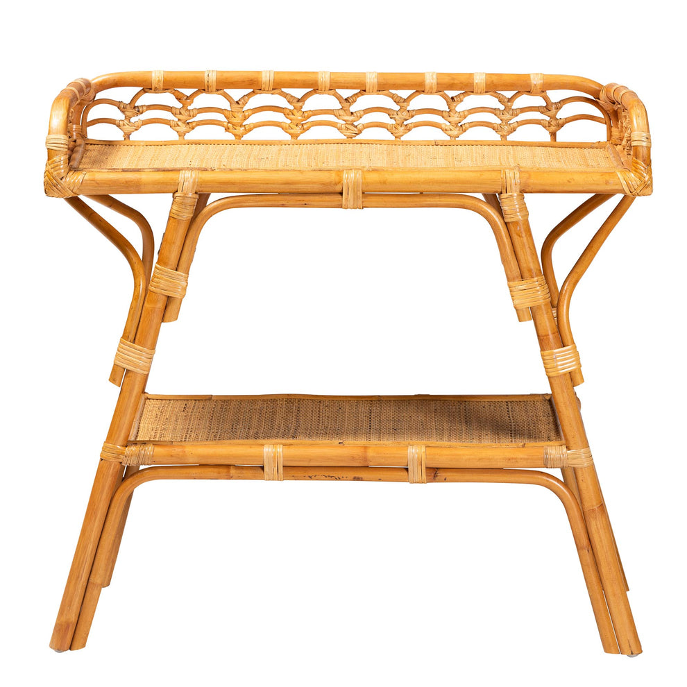 Baxton Studio bali & pari Nayana Modern Bohemian Natural Rattan 2-Tier Console Table | Console Tables | Modishstore - 3