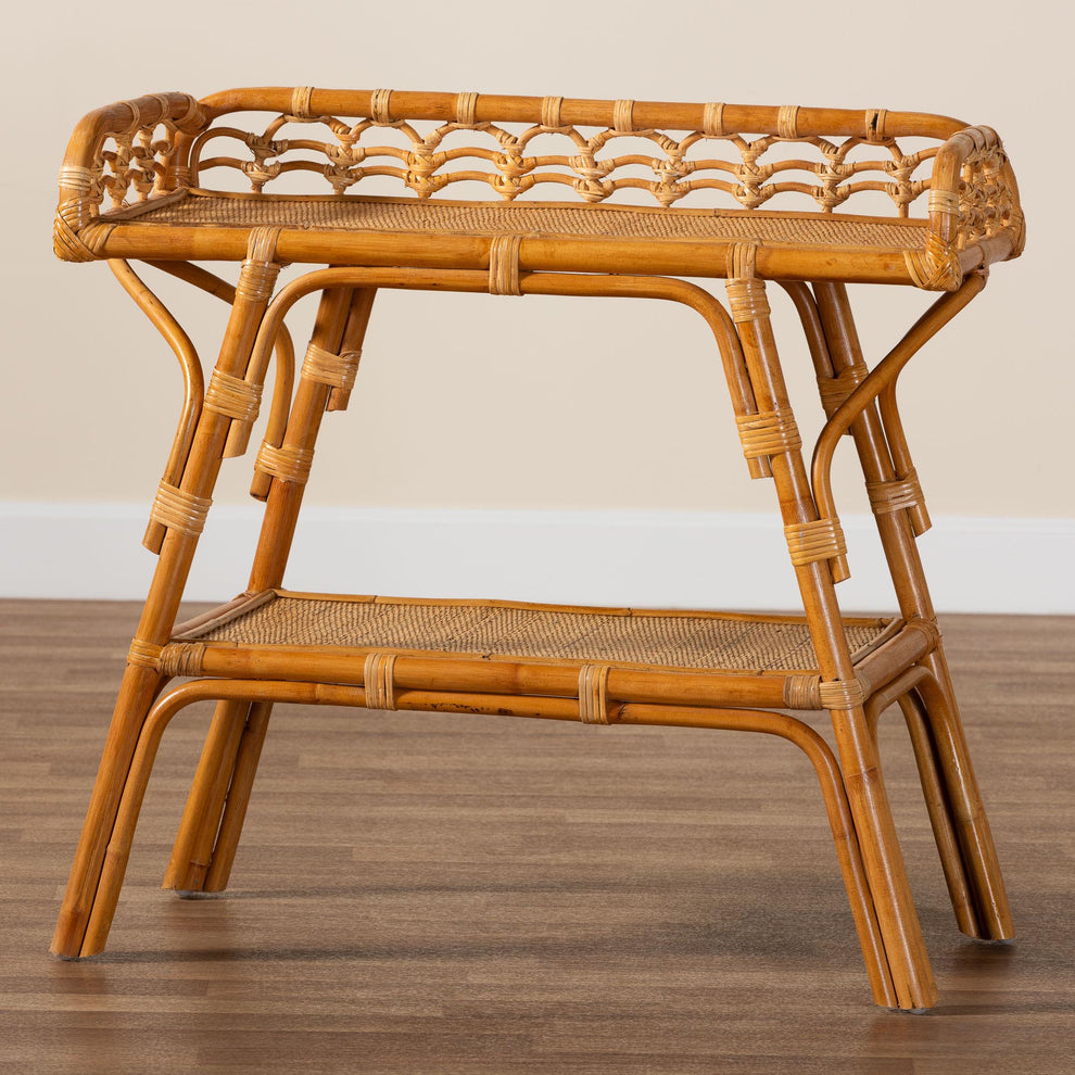 Baxton Studio bali & pari Nayana Modern Bohemian Natural Rattan 2-Tier Console Table | Console Tables | Modishstore - 9