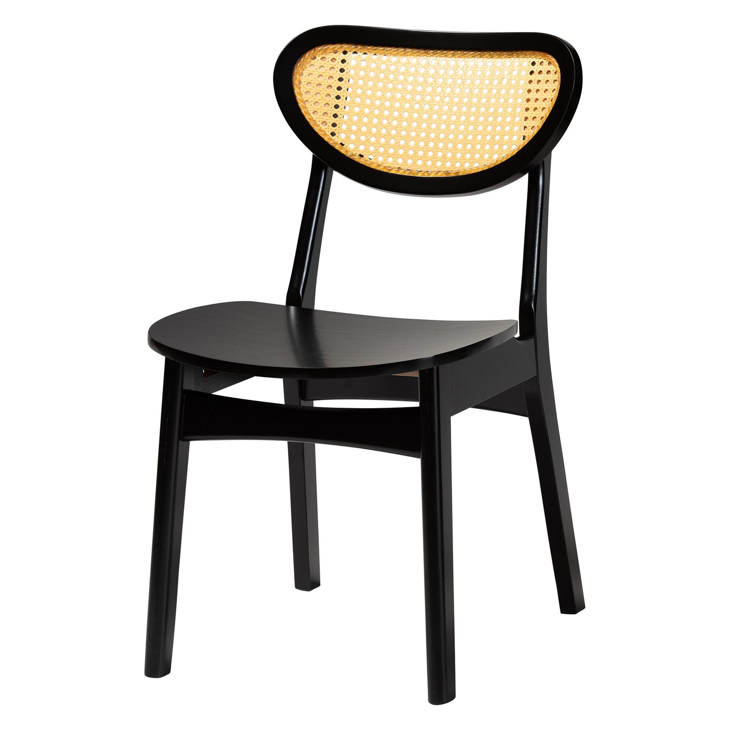 Baxton Studio Giuliana Mid-Century Modern Dark Brown Finished Wood and Woven Rattan 5-Piece Dining Set | Dining Sets | Modishstore - 5