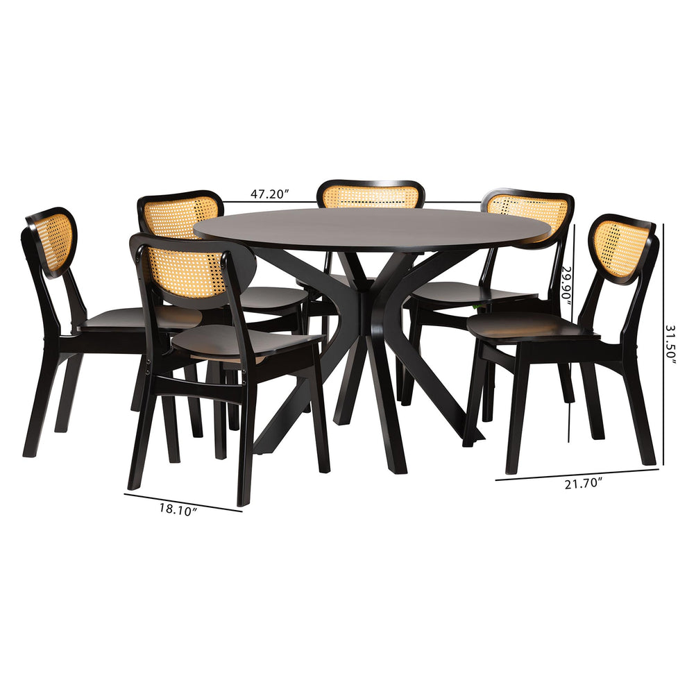 Baxton Studio Giuliana Mid-Century Modern Dark Brown Finished Wood and Woven Rattan 7-Piece Dining Set | Dining Sets | Modishstore - 3