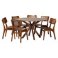 Baxton Studio Linnet Mid-Century Modern Walnut Brown Finished Wood and Rattan 7-Piece Dining Set | Dining Sets | Modishstore - 4