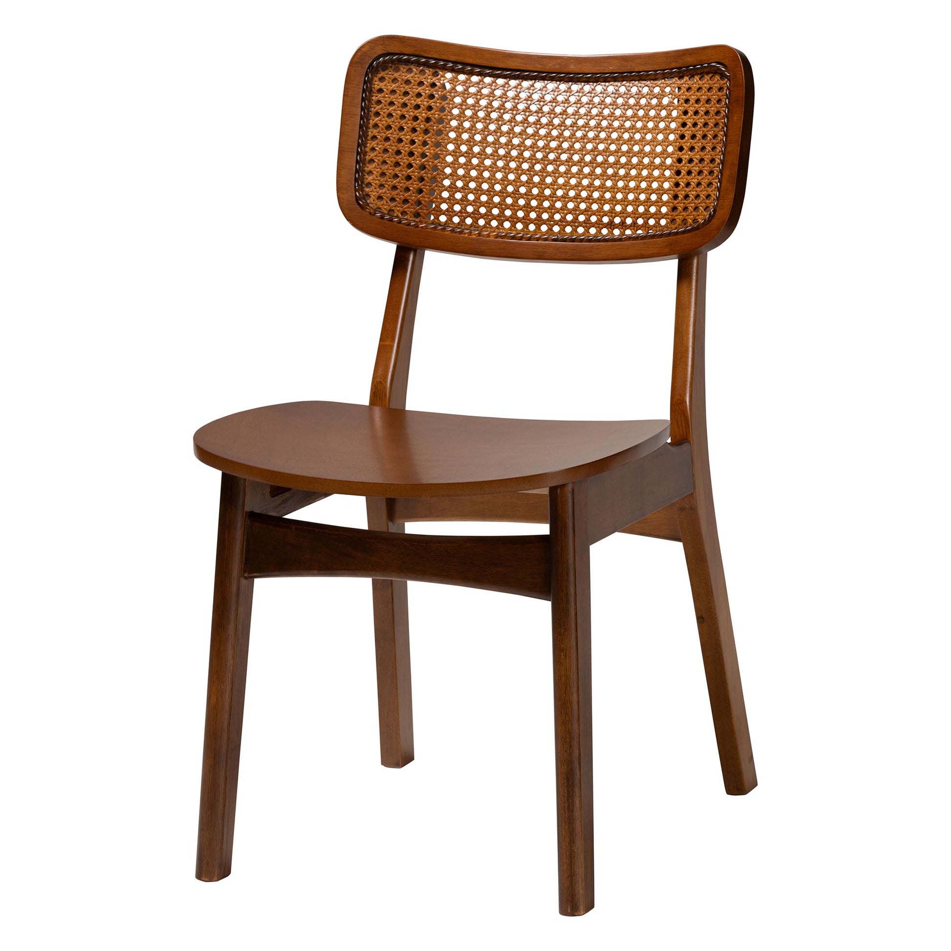 Baxton Studio Linnet Mid-Century Modern Walnut Brown Finished Wood and Rattan 7-Piece Dining Set | Dining Sets | Modishstore - 5