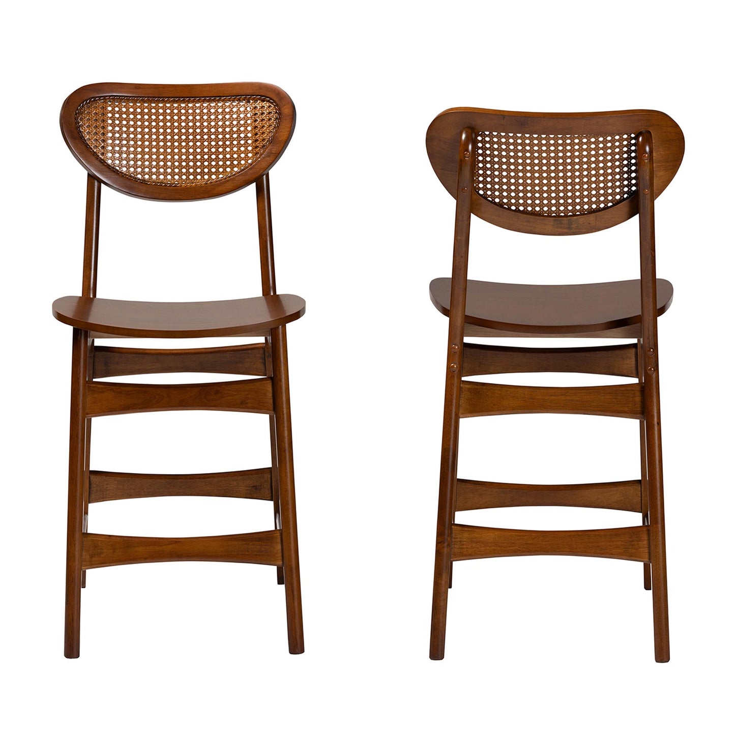 Baxton Studio Hesper Mid-Century Modern Walnut Brown Finished Wood and Rattan 2-Piece Counter Stool Set | Counter Stools | Modishstore - 3