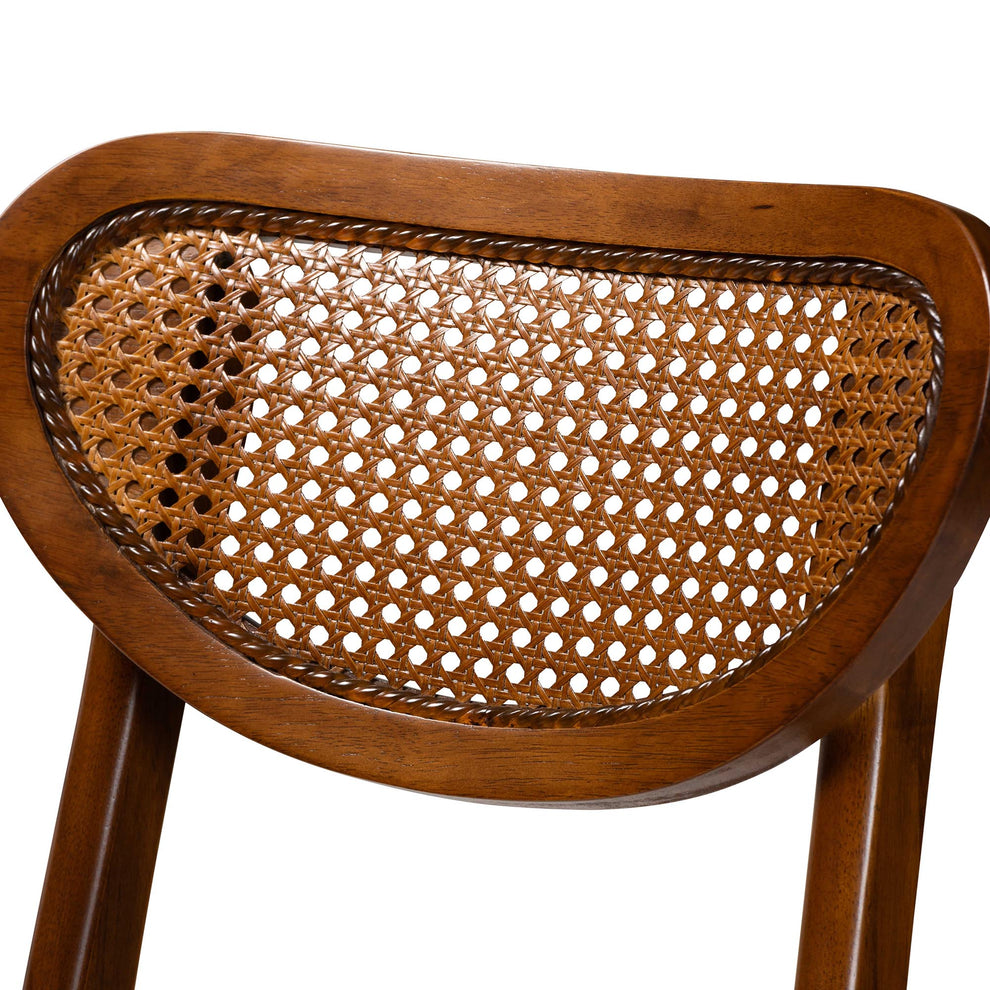 Baxton Studio Hesper Mid-Century Modern Walnut Brown Finished Wood and Rattan 2-Piece Counter Stool Set | Counter Stools | Modishstore - 5