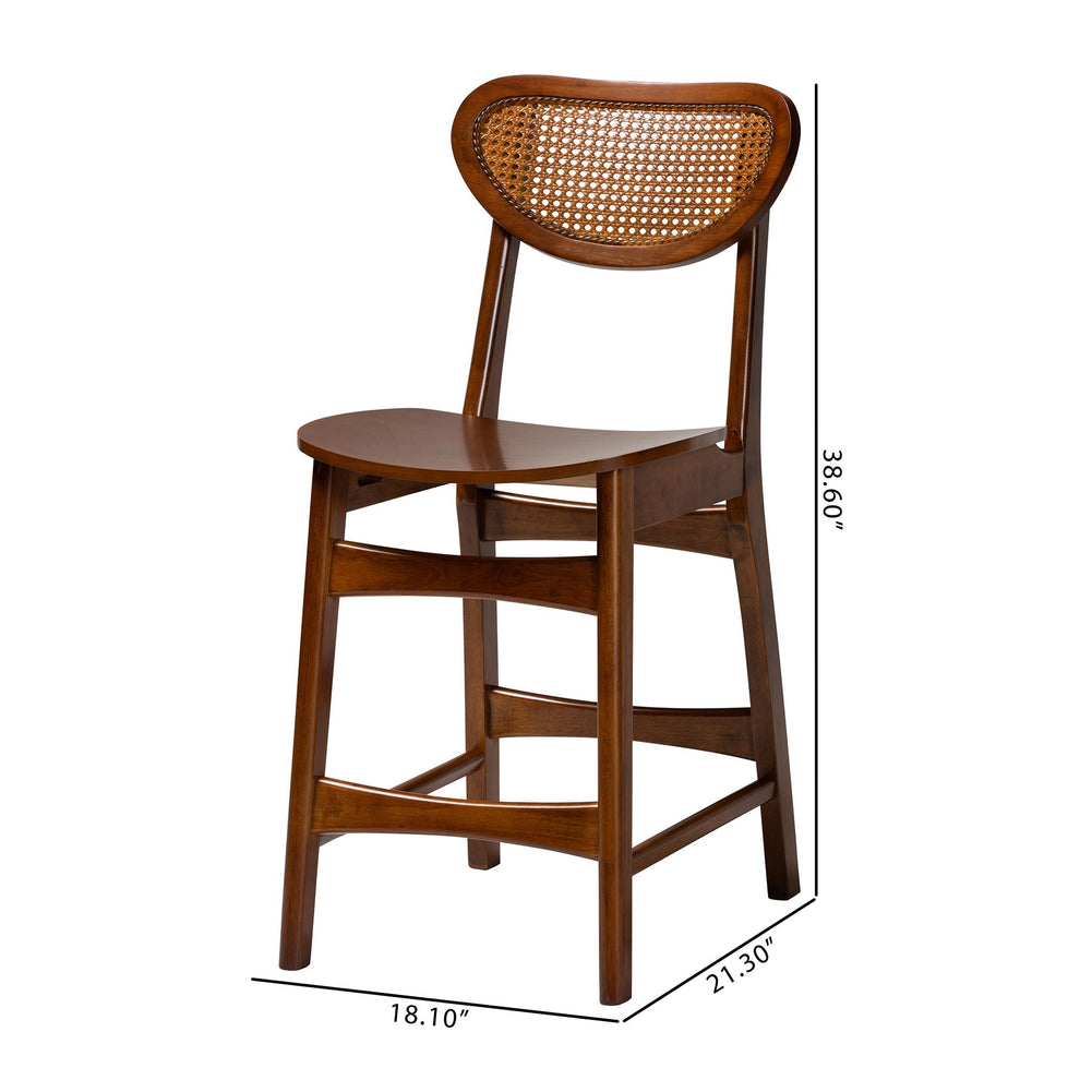 Baxton Studio Hesper Mid-Century Modern Walnut Brown Finished Wood and Rattan 2-Piece Counter Stool Set | Counter Stools | Modishstore - 8